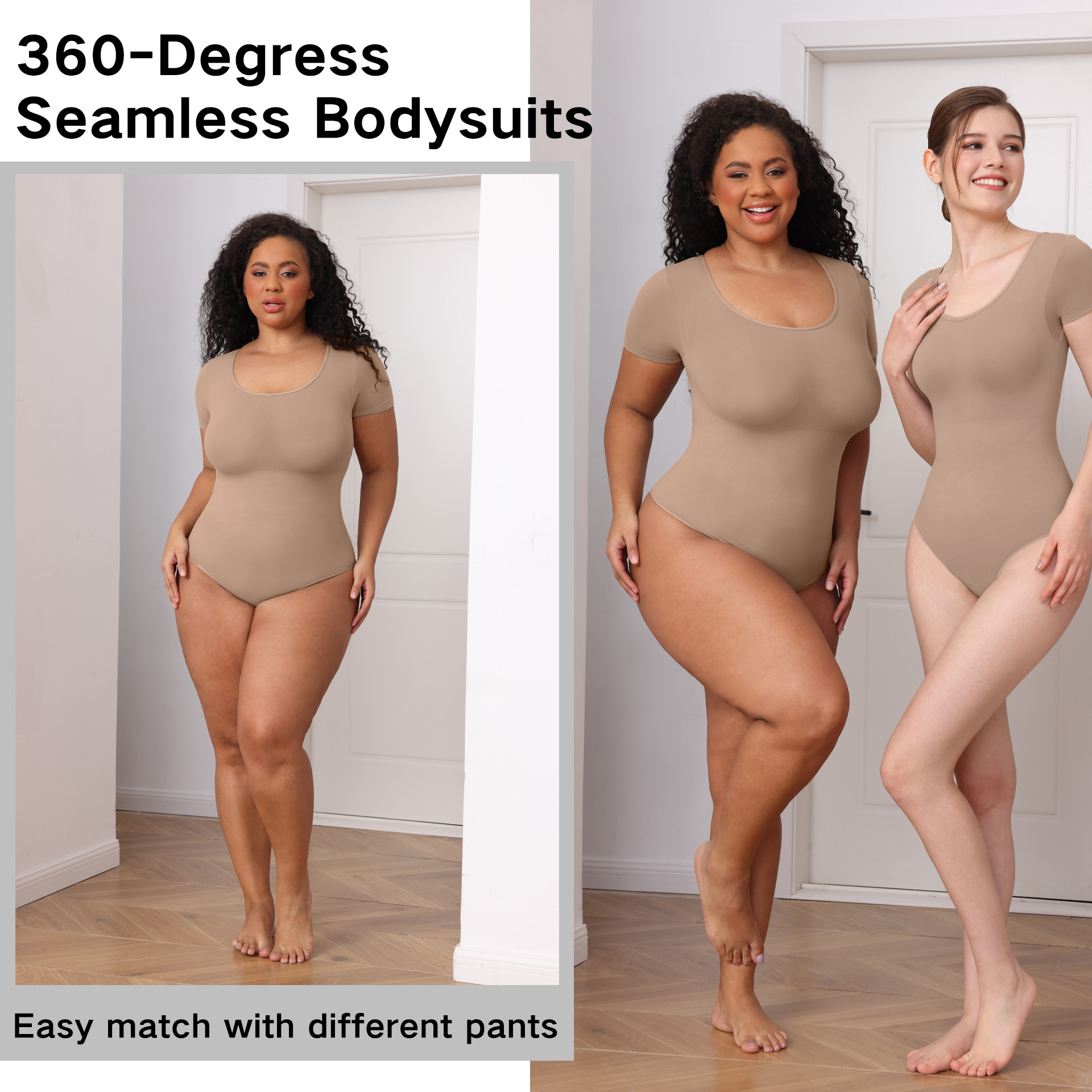 Short Sleeve Shaper Bodysuit - Tummy Control Lingerie Shapewear Thong Underwear